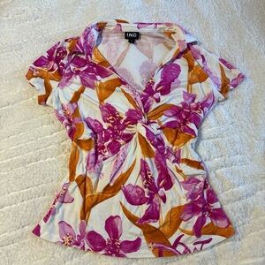 INC International Concepts Women's Floral Blouse - Purple and Orange